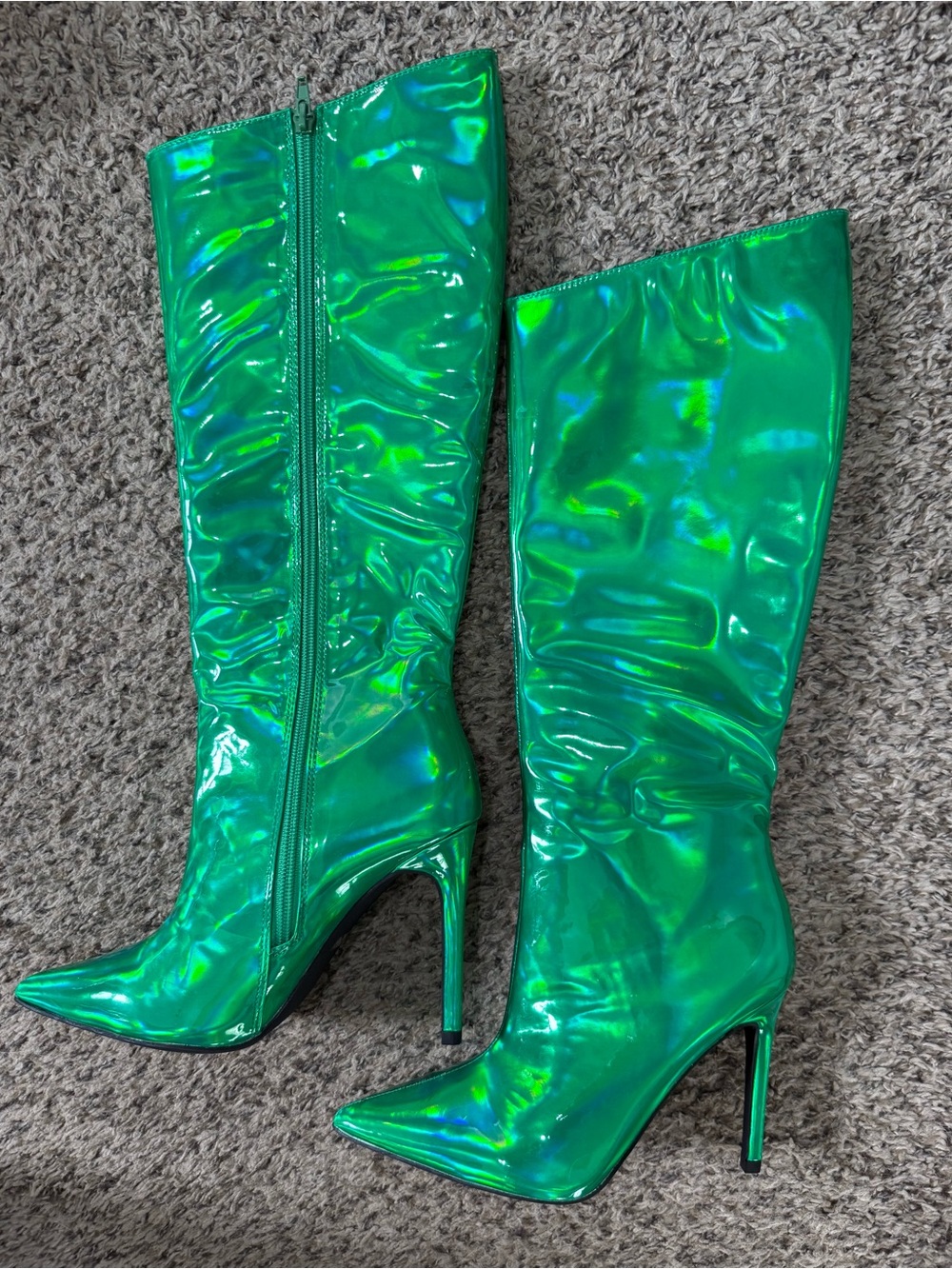 Size 7.5 green holographic stiletto boots - Picture 3 of 5
